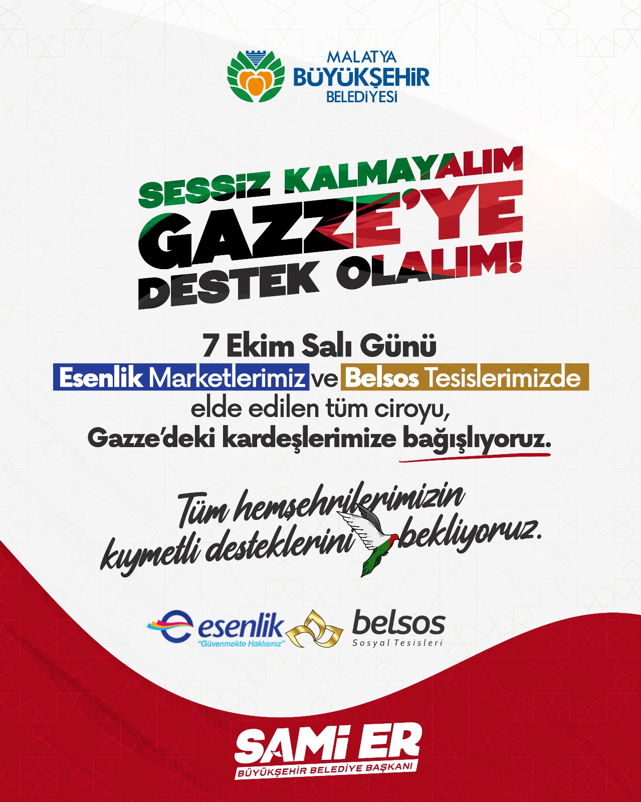 BAŞKAN SAMİ ER’İN BAŞLATTIĞI GAZZE’YE YARDIM KAMPANYASI TAMAMLANDI