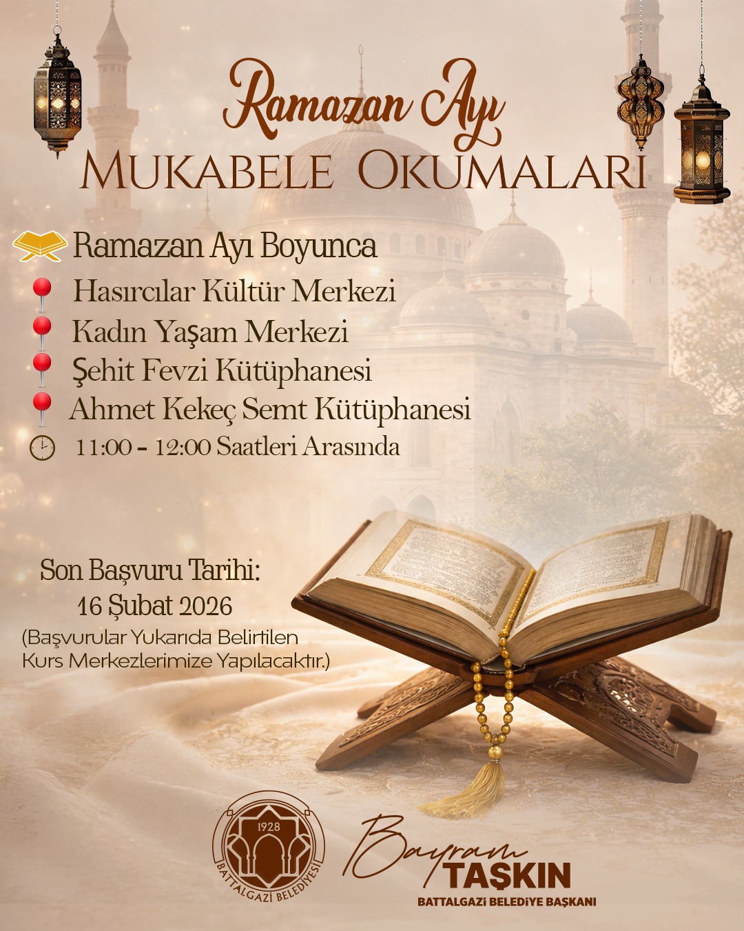 Battalgazi Belediyesi’nden Ramazan’a Özel Mukabele Programı