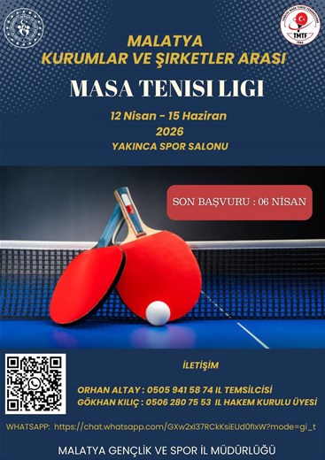 MALATYA’DA KURUMLAR ARASI MASA TENİSİ LİGİ BAŞLIYOR