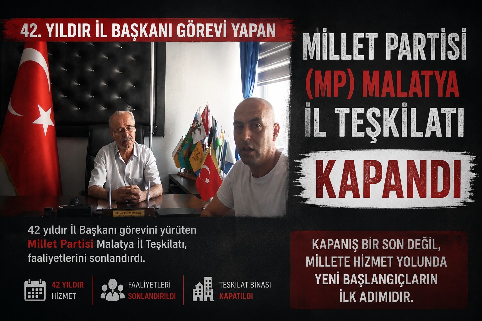 Malatya’da Siyasi Bir Dönem Sona Erdi: Millet Partisi Teşkilatı Kapatıldı.