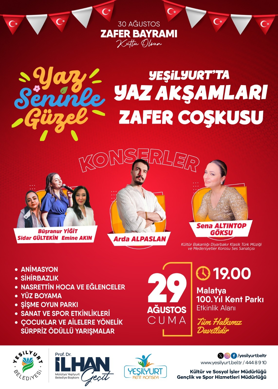YEŞİLYURT’TA YAZ AKŞAMLARI’ ZAFER BAYRAMI ÖZEL PROGRAMIYLA TAÇLANIYOR